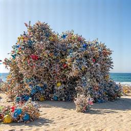An ocean-themed public art installation created from reclaimed marine litter